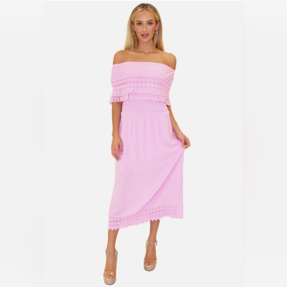 SEASPICE RESORTWEAR "CONSTANCE" Off-the-shoulder maxi dress NWT, Size Large - Picture 2 of 8